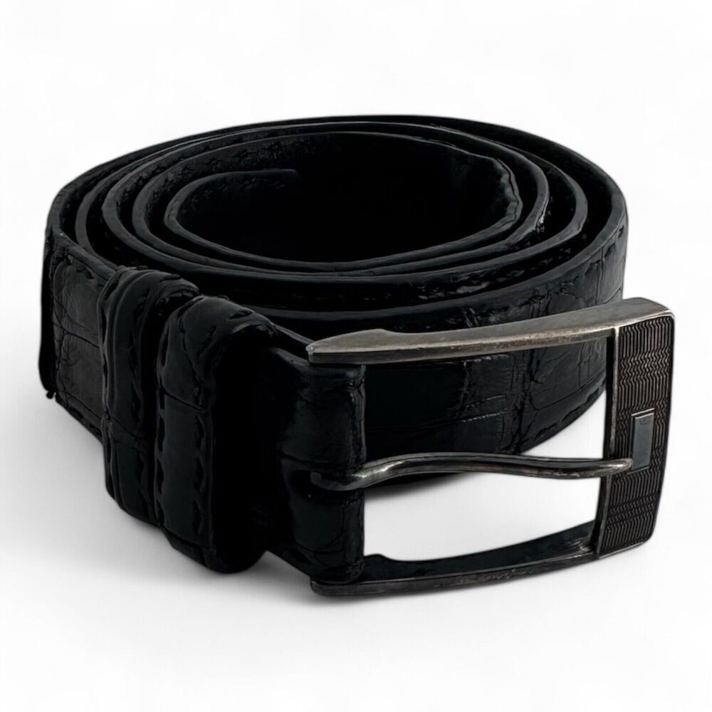 Kiton Napoli Black Leather Crocodile Belt Men's sz 46 $1900